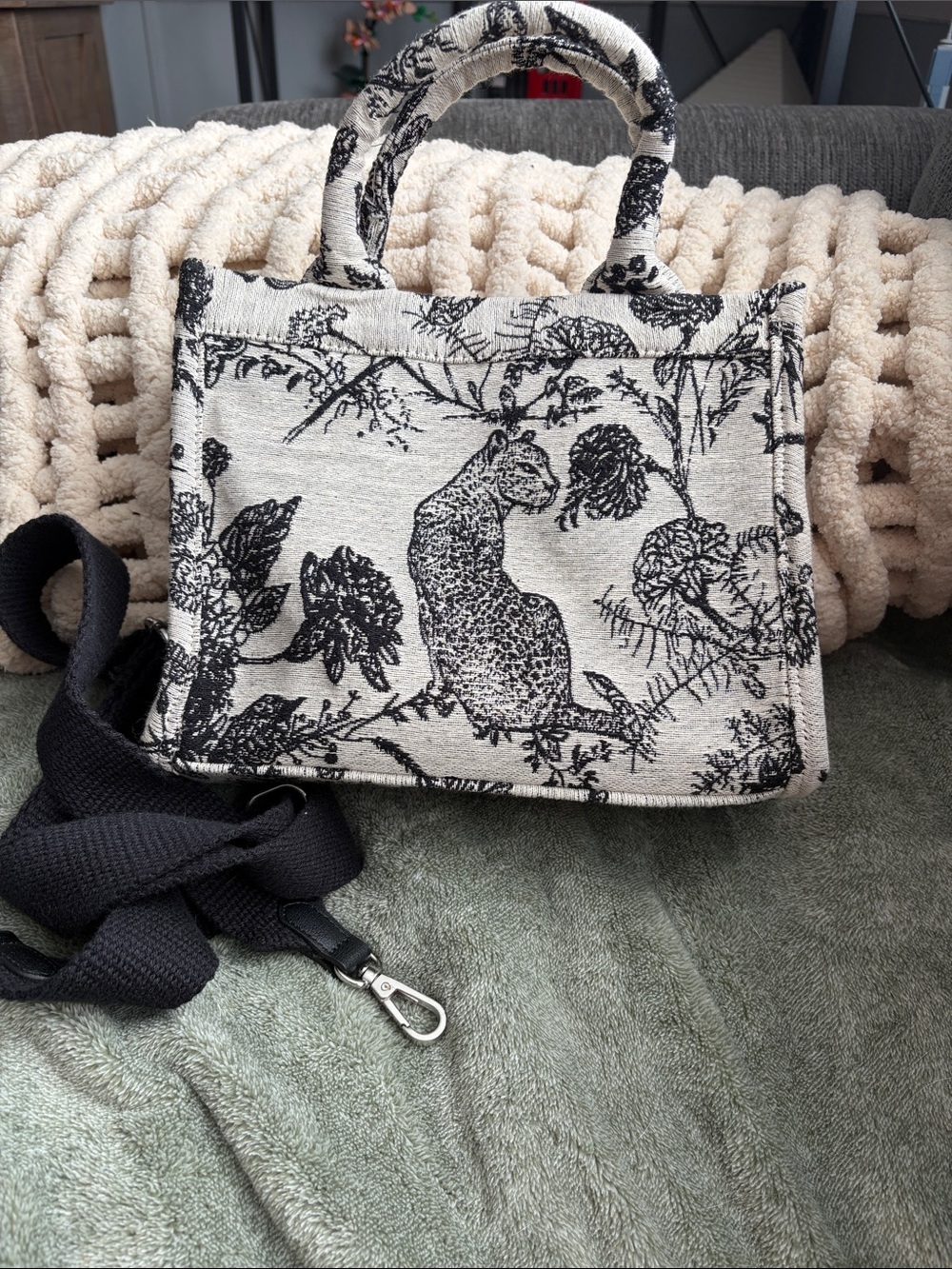 a new day Black & Cream Printed Crossbody Tote with Removable Strap